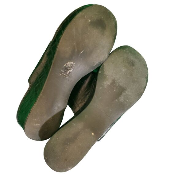 Vicini Tapeet Leather Sandals Alligator Embossed Slide Wedge Shoes Black 39.5/9 - Picture 5 of 7